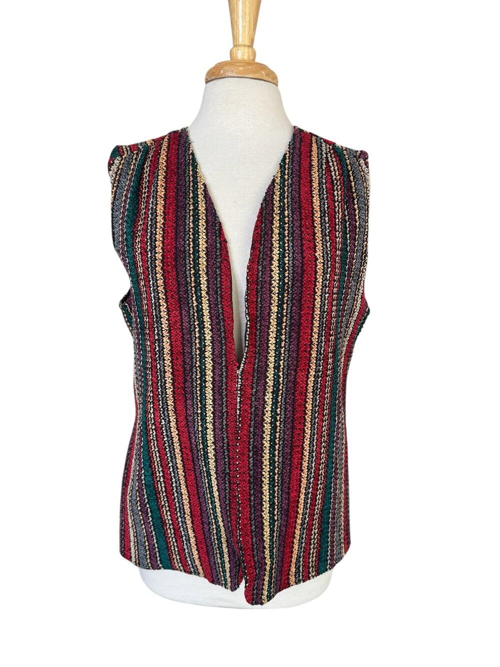 Vintage 70s PYKETTES Multicolor Vest Size 16 Womens Vertical Stripe Red Purple